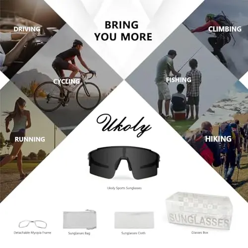 Ukoly Sport Sunglasses for Men and Women,HD PC Lens UV400 Protection | Sun Glasses for Running Cycling Baseball Fishing Golf Hiking,with 1 Lens or 3 Interchangeable Lens - 6