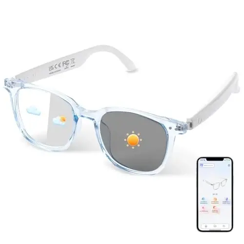 AI Smart Glasses for Men & Women, AI-Powered By Translation, Noise Reduction, Open Ear Audio Mic & Speakers, Translation Glasses with Color-Change Lenses, Support 169 Languages, Business/Travel(Blue) - 1
