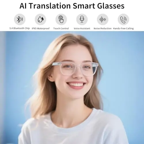 AI Smart Glasses for Men & Women, AI-Powered By Translation, Noise Reduction, Open Ear Audio Mic & Speakers, Translation Glasses with Color-Change Lenses, Support 169 Languages, Business/Travel(Blue) - 2