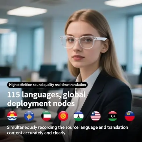 AI Smart Glasses for Men & Women, AI-Powered By Translation, Noise Reduction, Open Ear Audio Mic & Speakers, Translation Glasses with Color-Change Lenses, Support 169 Languages, Business/Travel(Blue) - 3