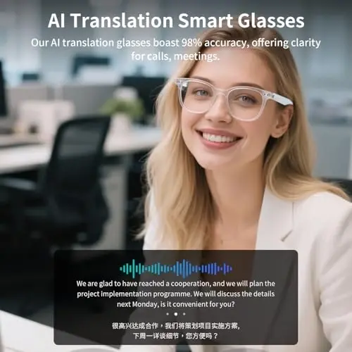 AI Smart Glasses for Men & Women, AI-Powered By Translation, Noise Reduction, Open Ear Audio Mic & Speakers, Translation Glasses with Color-Change Lenses, Support 169 Languages, Business/Travel(Blue) - 4