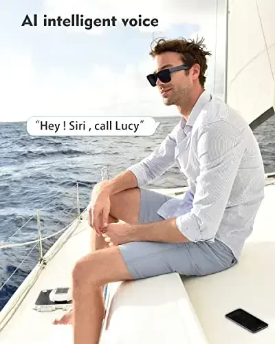 Bluetooth Audio Smart Glasses for Men Women, RUIMEN Smart Sunglasses with Speakers and Mics Open Ear Music Hands-Free Calling, Volume Control, Anti-UV Lens, IP4 Waterproof Classic Black Standard Size - 2