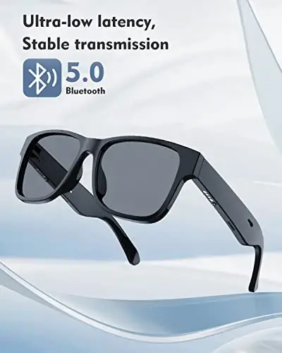 RUIMEN Bluetooth Audio Smart Glasses for Men Women, Smart Sunglasses with Speakers and Mics Open Ear Music Hands-Free Calling, Volume Control, Anti-UV Lens, IP4 Waterproof Classic Black Standard Size - 11
