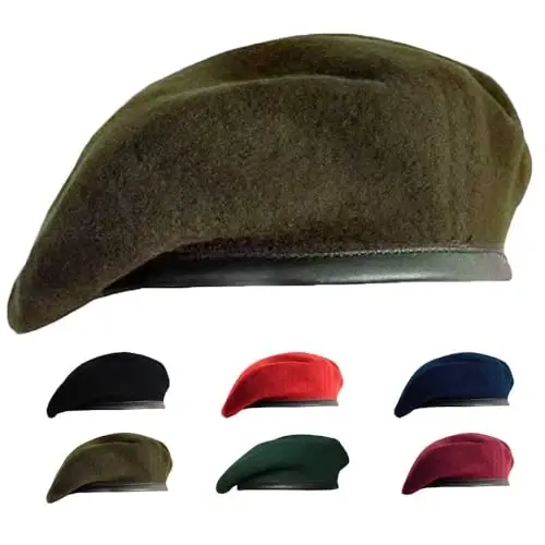 Gajaous British Military Berets for Men and Women,Wool and Leather Beret Hats,Multiple Colours Army Beret - 1