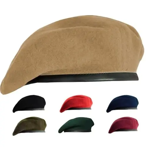 Gajaous British Military Berets for Men and Women,Wool and Leather Beret Hats,Multiple Colours Army Beret 