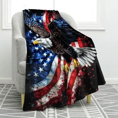 Jekeno American Flag Gifts Blanket for Men Women, Eagle USA Flag Throw Blankets for Adult Kids Boys Girls, Independence Day American Decor Gifts for Home Bed Couch 60