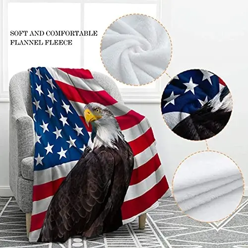 Jekeno American Flag Gifts Blanket for Men Women, Eagle USA Flag Throw Blankets for Adult Kids Boys Girls, Christmas Birthday Independence Day American Decor Gifts for Home Bed Couch - 5