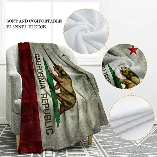 Jekeno California Republic Flag Gifts for Men Women, California Throw Blanket for Adult Kids Boys Girls, Independence Day California Decor Gifts for Home Bed Couch - 3