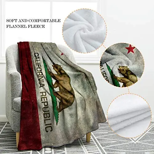 Jekeno California Republic Flag Gifts for Men Women, California Throw Blanket for Adult Kids Boys Girls, Independence Day California Decor Gifts for Home Bed Couch - 3