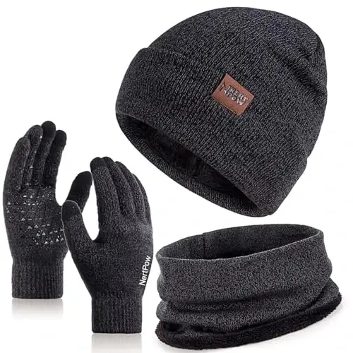 Winter 1-3 PCS Beanie Hat Gloves Scarf for Men and Women, Knit Fleece Lined Warm Touchscreen Gloves Beanie Infitiny Scarf Set - 1