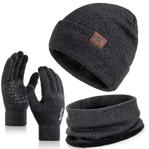 Winter 1-3 PCS Beanie Hat Gloves Scarf for Men and Women, Knit Fleece Lined Warm Touchscreen Gloves Beanie Infitiny Scarf Set - MODAZONE