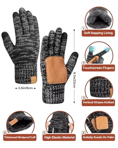 Winter Hat Gloves Scarf Set for Men Women, Mens Beanie Long Scarf Touchscreen Gloves for Cold Weather, 3 in 1 Warm Gift Set - 2