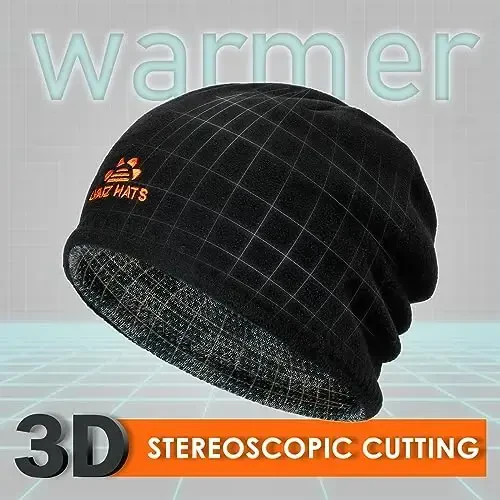 Winter Beanie Hat for Men Women Fleece Lined Thick Warm Plaid Knitted Skull Beanie Reversible Outdoor Windproof Ski Watch Cap - 2