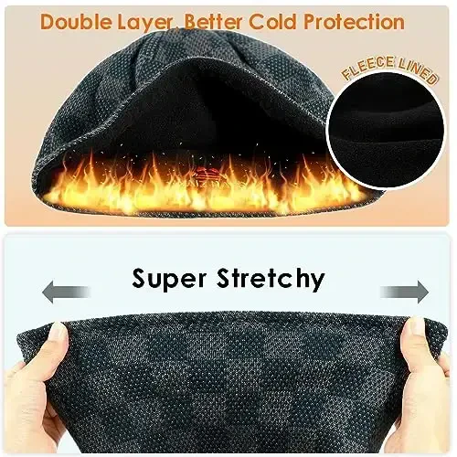 Winter Beanie Hat for Men Women Fleece Lined Thick Warm Plaid Knitted Skull Beanie Reversible Outdoor Windproof Ski Watch Cap - 4