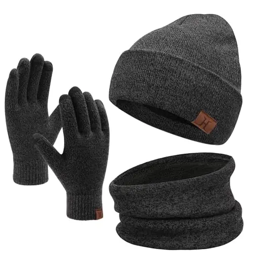 FZ FANTASTIC ZONE Winter Beanie Hats Scarf Touchscreen Gloves for Men Women | Men's Skullies & Beanies Caps Knit Warm Thick Thermal Neck Warmer Infinity Scarves Snow Ski Gloves for Men Cold Weather Gifts - 1