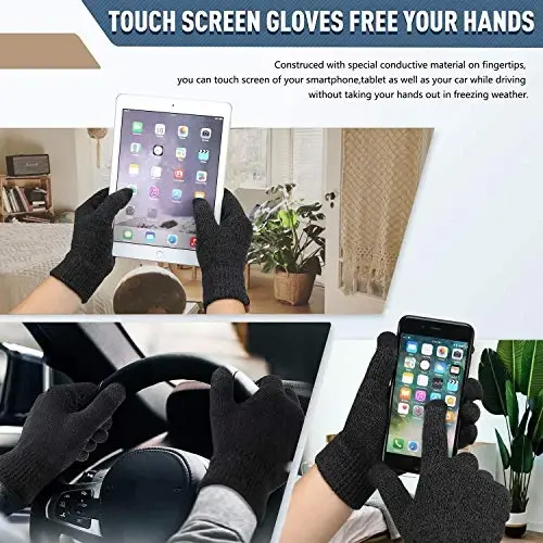 FZ FANTASTIC ZONE Winter Beanie Hats Scarf Touchscreen Gloves for Men Women | Men's Skullies & Beanies Caps Knit Warm Thick Thermal Neck Warmer Infinity Scarves Snow Ski Gloves for Men Cold Weather Gifts - 4