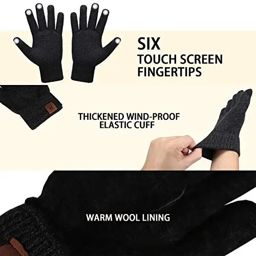 FZ FANTASTIC ZONE Winter Beanie Hats Scarf Touchscreen Gloves for Men Women | Men's Skullies & Beanies Caps Knit Warm Thick Thermal Neck Warmer Infinity Scarves Snow Ski Gloves for Men Cold Weather Gifts - 5