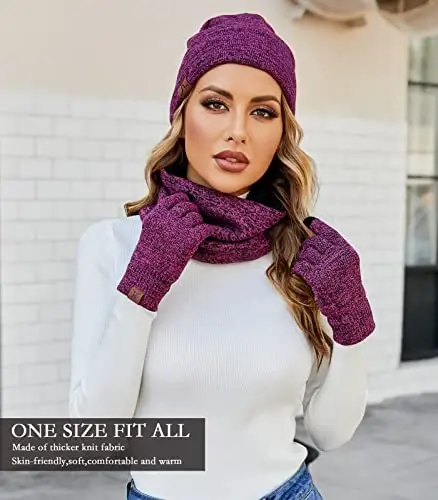 FZ FANTASTIC ZONE Winter Beanie Hats Scarf Touchscreen Gloves for Men Women | Men's Skullies & Beanies Caps Knit Warm Thick Thermal Neck Warmer Infinity Scarves Snow Ski Gloves for Men Cold Weather Gifts - 6
