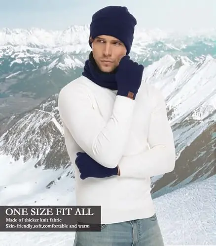 Winter Beanie Hat Scarf Touchscreen Gloves Set for Men and Women, Beanie Gloves Neck Warmer Set with Warm Knit Fleece Lined - 6