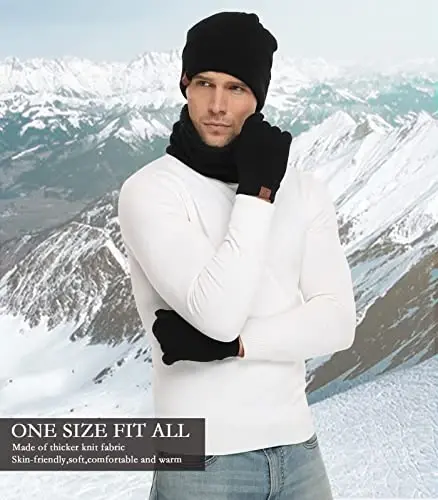 FZ FANTASTIC ZONE Winter Beanie Hats Scarf Touchscreen Gloves for Men Women | Men's Skullies & Beanies Caps Knit Warm Thick Thermal Neck Warmer Infinity Scarves Snow Ski Gloves for Men Cold Weather Gifts - 6