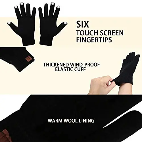 Winter Beanie Hat Scarf Touchscreen Gloves Set for Men and Women, Beanie Gloves Neck Warmer Set with Warm Knit Fleece Lined 