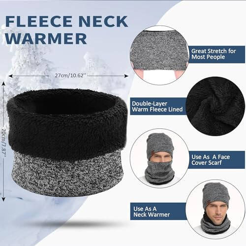FZ FANTASTIC ZONE Winter Beanie Hats Scarf Touchscreen Gloves for Men Women | Men's Skullies & Beanies Caps Knit Warm Thick Thermal Neck Warmer Infinity Scarves Snow Ski Gloves for Men Cold Weather Gifts - 3