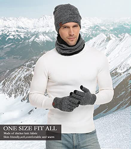 FZ FANTASTIC ZONE Winter Beanie Hats Scarf Touchscreen Gloves for Men Women | Men's Skullies & Beanies Caps Knit Warm Thick Thermal Neck Warmer Infinity Scarves Snow Ski Gloves for Men Cold Weather Gifts - 4