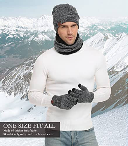 FZ FANTASTIC ZONE Winter Beanie Hats Scarf Touchscreen Gloves for Men Women | Men's Skullies & Beanies Caps Knit Warm Thick Thermal Neck Warmer Infinity Scarves Snow Ski Gloves for Men Cold Weather Gifts - 4