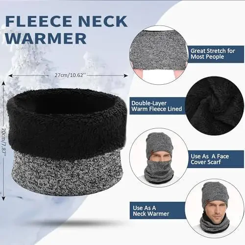 Winter Beanie Hat Scarf Touchscreen Gloves Set for Men and Women, Beanie Gloves Neck Warmer Set with Warm Knit Fleece Lined - 3