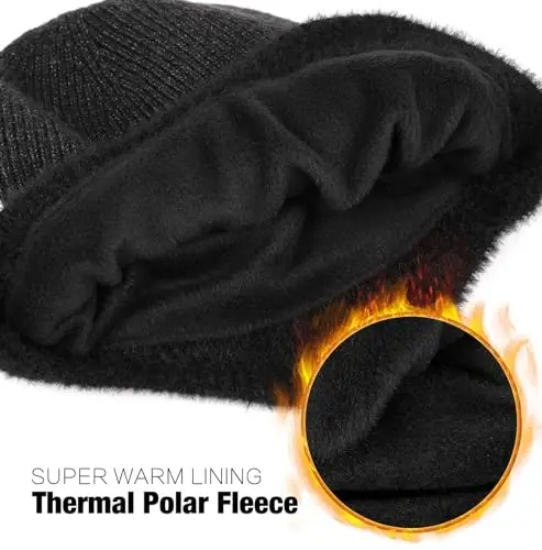 Wmcaps Winter Fleece Line Beanie with Earflap for Men Women, Outdoor Warm Thermal Knitted Hat Stocking Caps - 2