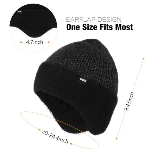 Wmcaps Winter Fleece Line Beanie with Earflap for Men Women, Outdoor Warm Thermal Knitted Hat Stocking Caps - 3