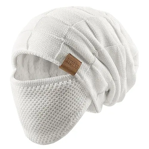 REDESS Beanie Hat for Men and Women Winter Warm Hats Knit Slouchy Thick Skull Cap with Face Cover 