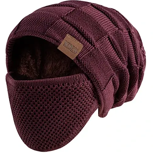 REDESS Beanie Hat for Men and Women Winter Warm Hats Knit Slouchy Thick Skull Cap with Face Cover - 1