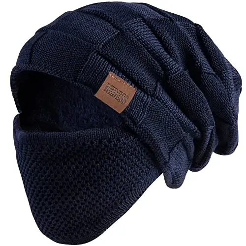 REDESS Beanie Hat for Men and Women Winter Warm Hats Knit Slouchy Thick Skull Cap with Face Cover 