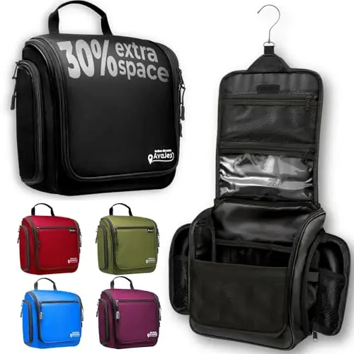 Travel Toiletry Bag for Men and Women - (10.6”x10.6”x3.2”) Large Hanging Toiletry Organizer - Waterproof Hygiene Bag with Metal XXL Swivel Hook, with Sturdy Zippers and 15 Compartments for Toiletries - TRAVEL