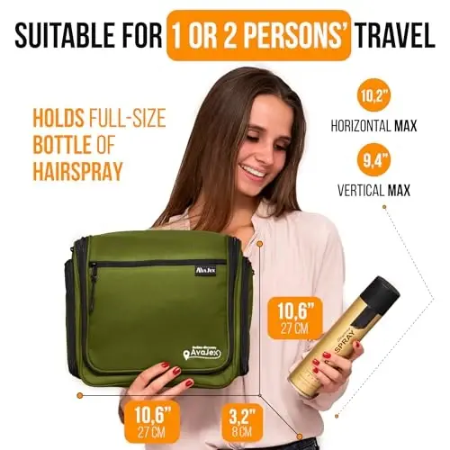 Travel Toiletry Bag for Men and Women - (10.6”x10.6”x3.2”) Large Hanging Toiletry Organizer - Waterproof Hygiene Bag with Metal XXL Swivel Hook, with Sturdy Zippers and 19 Compartments for Toiletries - 4