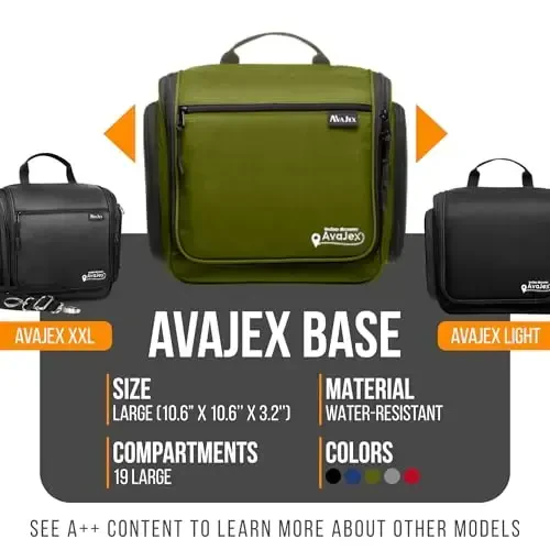 Travel Toiletry Bag for Men and Women - (10.6”x10.6”x3.2”) Large Hanging Toiletry Organizer - Waterproof Hygiene Bag with Metal XXL Swivel Hook, with Sturdy Zippers and 19 Compartments for Toiletries - 2