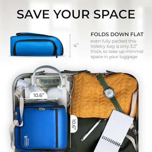 Travel Toiletry Bag for Men and Women - (10.6”x10.6”x3.2”) Large Hanging Toiletry Organizer - Waterproof Hygiene Bag with Metal XXL Swivel Hook, with Sturdy Zippers and 19 Compartments for Toiletries - 6