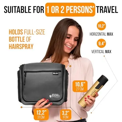 Travel Toiletry Bag for Men and Women - (10.6”x10.6”x3.2”) Large Hanging Toiletry Organizer - Waterproof Hygiene Bag with Metal XXL Swivel Hook, with Sturdy Zippers and 19 Compartments for Toiletries - 4