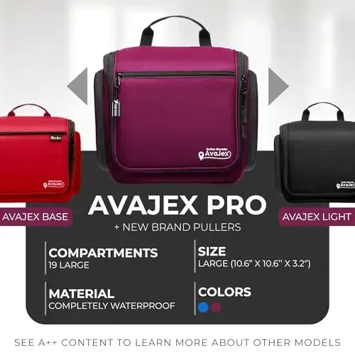 Дорожная косметичка для мужчин и женщин - Большая подвесная косметичка - Водонепроницаемая гигиеническая сумка с металлическим поворотным крючком XXL, прочными молниями и 19 отделениями для туалетных принадлежностей, макияжа, косметики - AVAJEX (1)