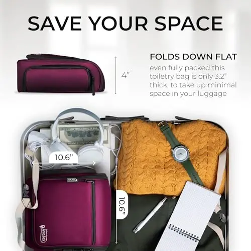 Travel Toiletry Bag for Men and Women - (10.6”x10.6”x3.2”) Large Hanging Toiletry Organizer - Waterproof Hygiene Bag with Metal XXL Swivel Hook, with Sturdy Zippers and 19 Compartments for Toiletries - 6