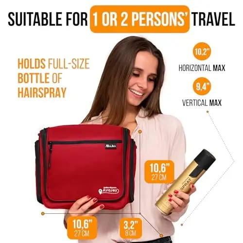 Travel Toiletry Bag for Men and Women - Large Hanging Toiletry Organizer - Waterproof Hygiene Bag with Metal XXL Swivel Hook, with Sturdy Zippers and 19 Compartments for Toiletries, Makeup, Cosmetics - 4