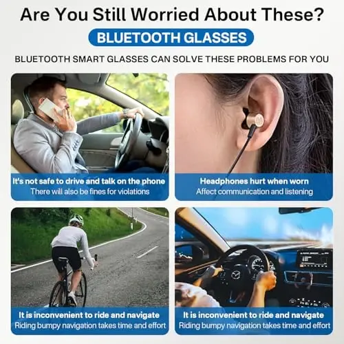 Tulbeys Smart Glasses for Men and Women, Blue Light Filtering Lenses, Bluetooth Audio Glasses with Mic & Speakers, Touch & Voice Assistant Compatible - Up to 6 Hrs Battery, for Office, Driving - 5