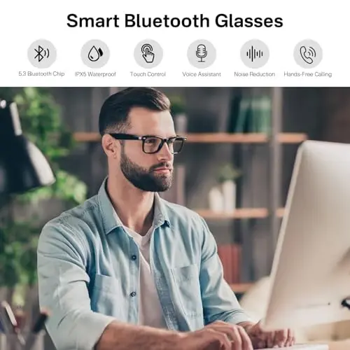 Tulbeys Smart Glasses for Men and Women, Blue Light Filtering Lenses, Bluetooth Audio Glasses with Mic & Speakers, Touch & Voice Assistant Compatible - Up to 6 Hrs Battery, for Office, Driving - TULBEYS (1)