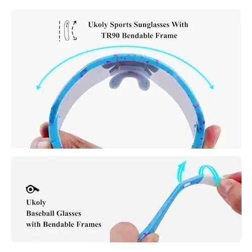 Ukoly Baseball Sunglasses For Men Women,Sports Sunglasses For Baseball Running Cycling UV400 protection TR90 Frame 615 - 5