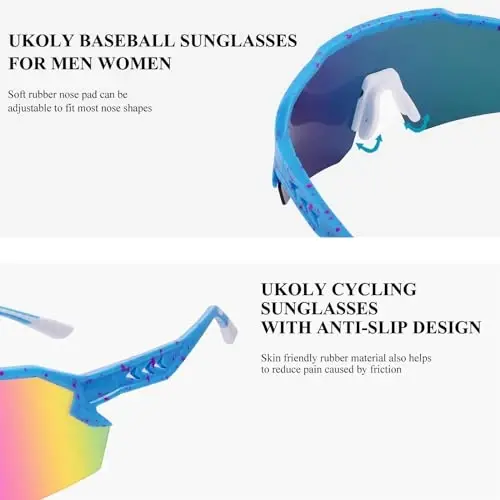 Ukoly Sport Sunglasses for Men Women,HD PC Lens UV400 Protection | Sun Glasses for Running Cycling Baseball Fishing Golf Hiking,Non-slip Rubber Legs Lightweight Design u615 - 6