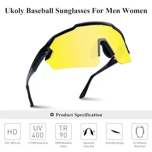 Ukoly Baseball Sunglasses For Men Women,Sports Sunglasses For Baseball Running Cycling UV400 protection TR90 Frame 615 - 3