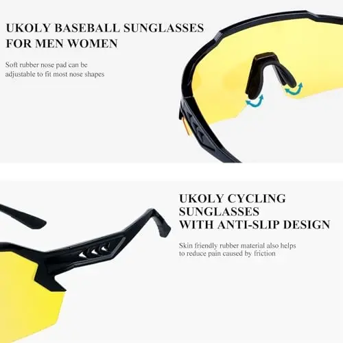 Ukoly Baseball Sunglasses For Men Women,Sports Sunglasses For Baseball Running Cycling UV400 protection TR90 Frame 615 - 6