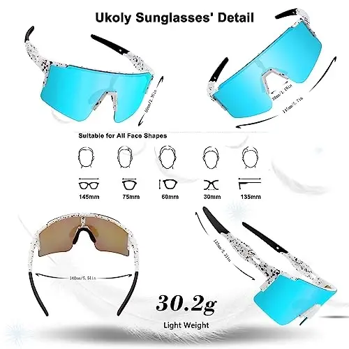 Erkekler ve Kadınlar için Ukoly Spor Güneş Gözlüğü, HD PC Lens UV400 Koruma | Koşu Bisiklet Beyzbol Balıkçılık Golf Yürüyüş için Güneş Gözlüğü, 1 Lens veya 3 Değiştirilebilir Lens ile - UKOLY (1)