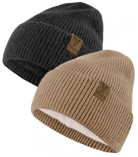 yafeite Winter Beanie Hat for Men Women, Warm Unisex Winter Knitted Hats, Stretchy Cuffs and Thick Warm Lining Beanies - YAFEITE